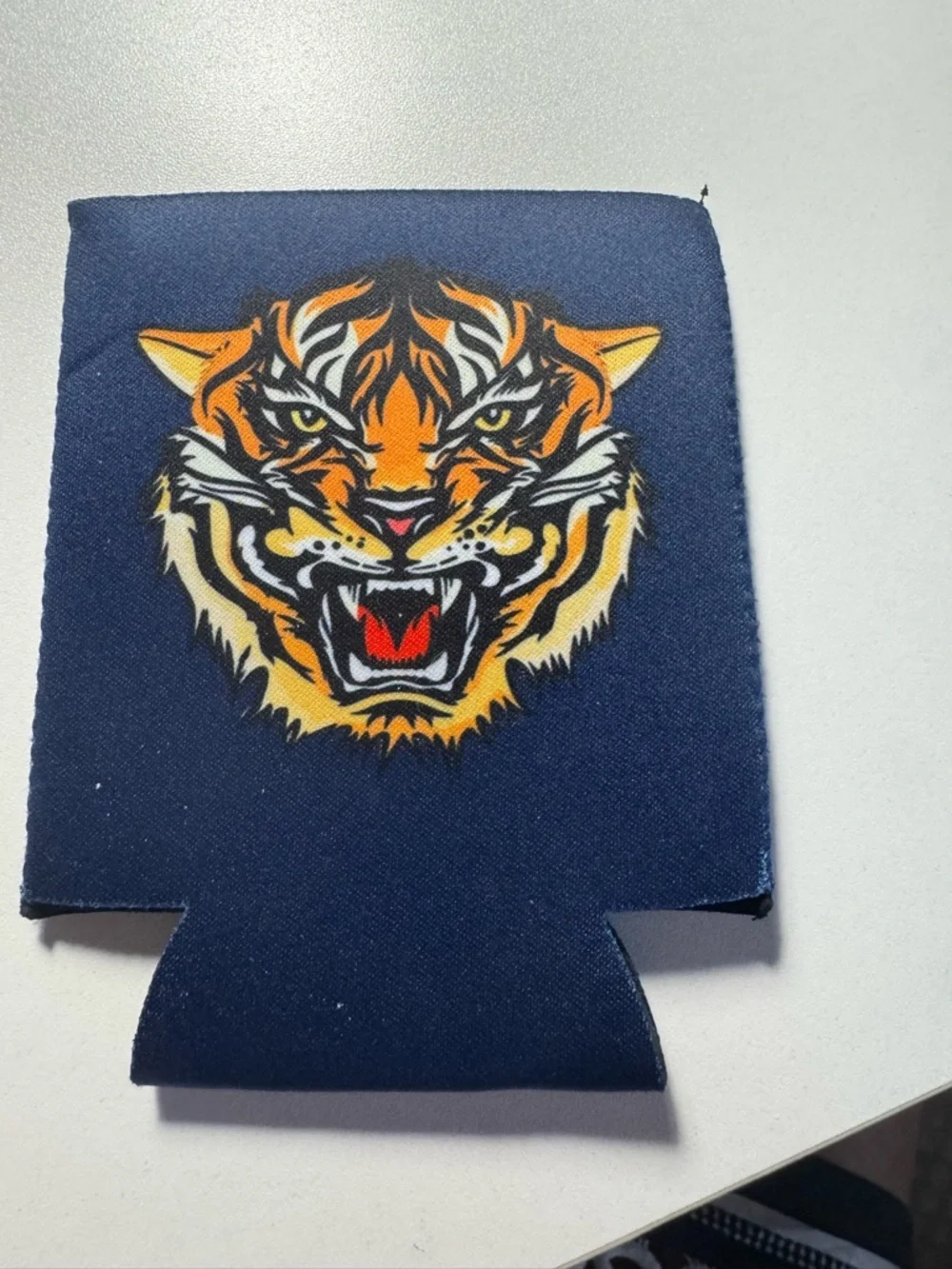 Aviator Nation Navy Can Cooler with Blue Logo and Red-Orange-Yellow Stripe